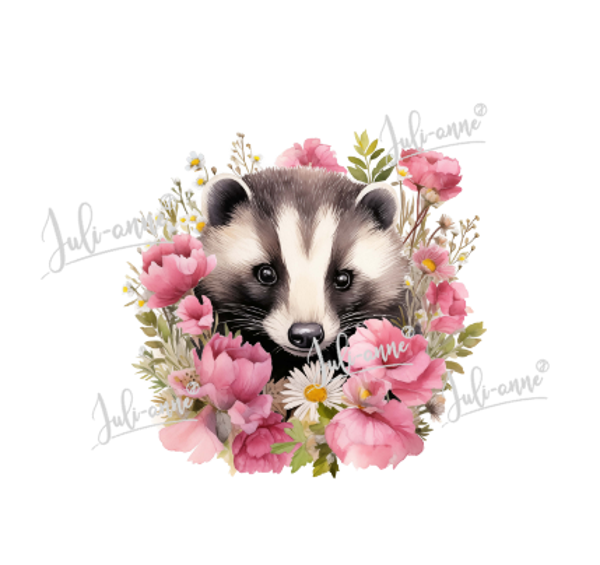 Bügelbild ADK Dachs mit Blumen