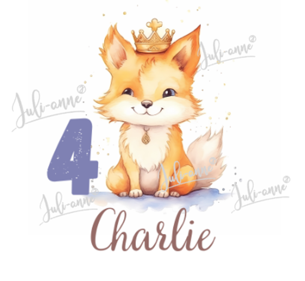 Bügelbild GEBURTSTAG Fuchs Krone *personalisiert
