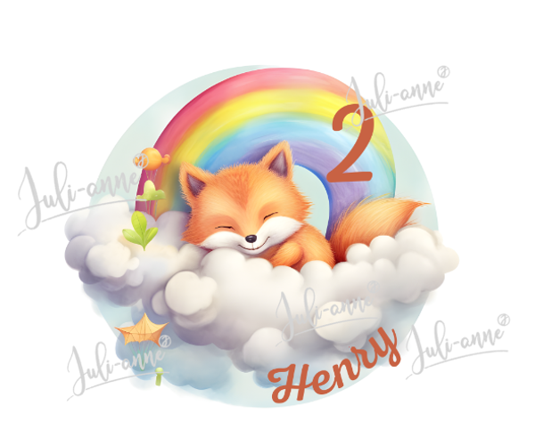 Bügelbild GEBURTSTAG Fuchs Wolke & Regenbogen