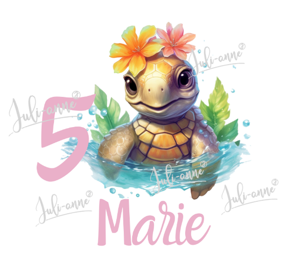 Bügelbild GEBURTSTAG Schildkröte Blümchen