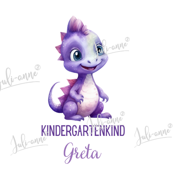 Bügelbild KINDERGARTEN DINO GIRL - Lila