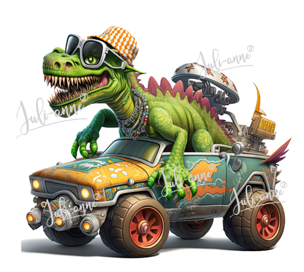 Bügelbild Monstertruck Dino #Brille