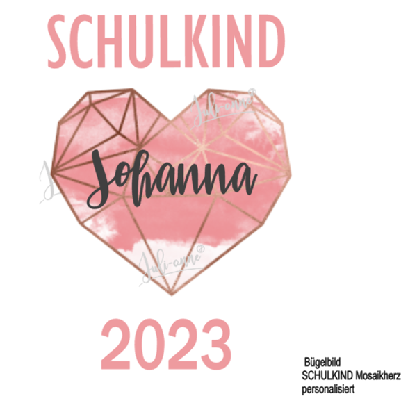 Bügelbild "SCHULKIND Mosaikherz" PERSONALISIERT
