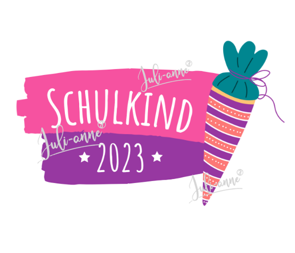 Bügelbild "SCHULKIND 2023" Pink Lila
