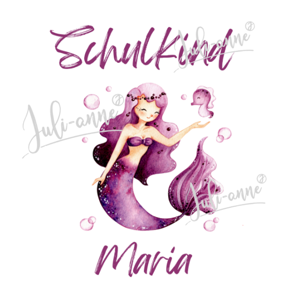 Bügelbild "SCHULKIND Meerjungfrau Lila/Pink" PERSONALISIERT