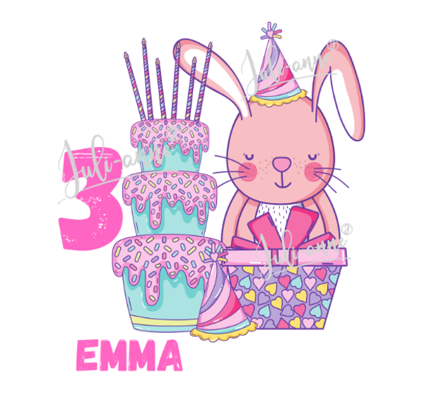 Bügelbild Geburtstag Torte Hase " PERSONALISIERT