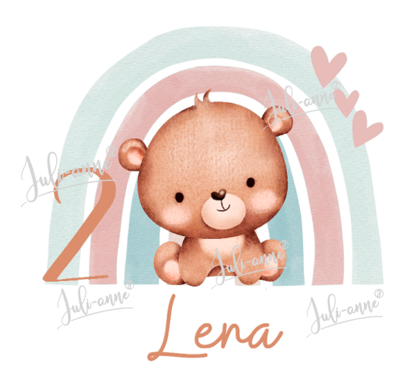 Bügelbild Geburtstag Regenbogen Teddy Bär " PERSONALISIERT