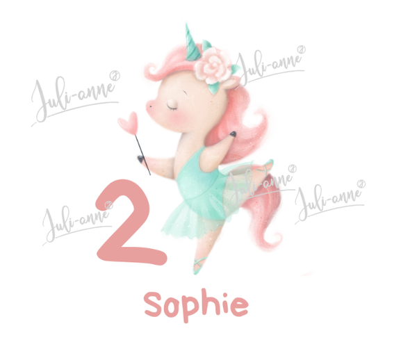 Bügelbild Geburtstag Ballerina Einhorn  " PERSONALISIERT