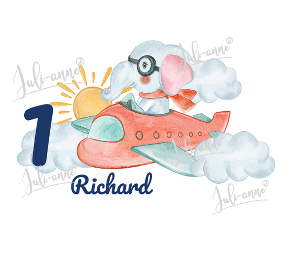 Bügelbild GEBURTSTAG Flugzeug Elefant "Kleiner Überflieger"