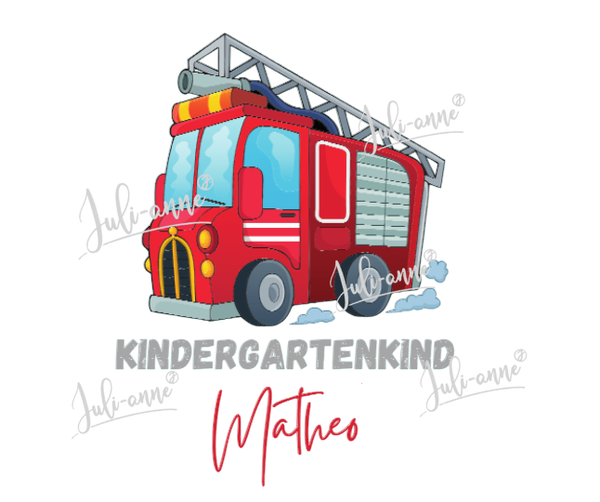 Bügelbild Kindergartenkind Feuerwehr " PERSONALISIERT