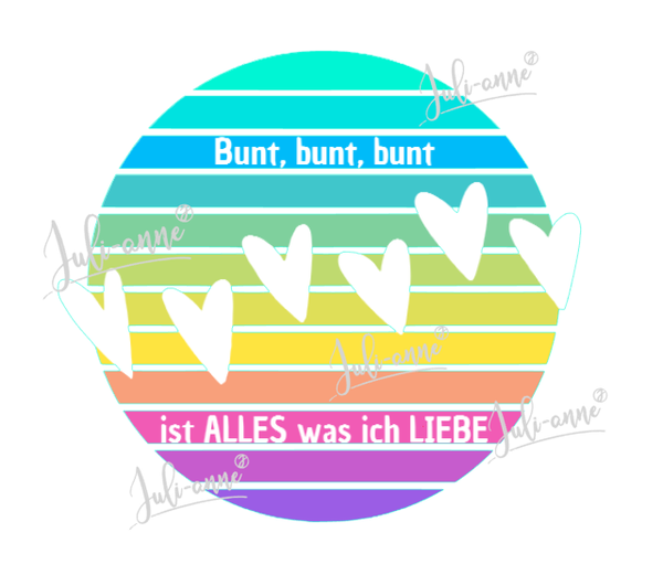 Bügelbild BUTTON bunt ist alles was ich liebe