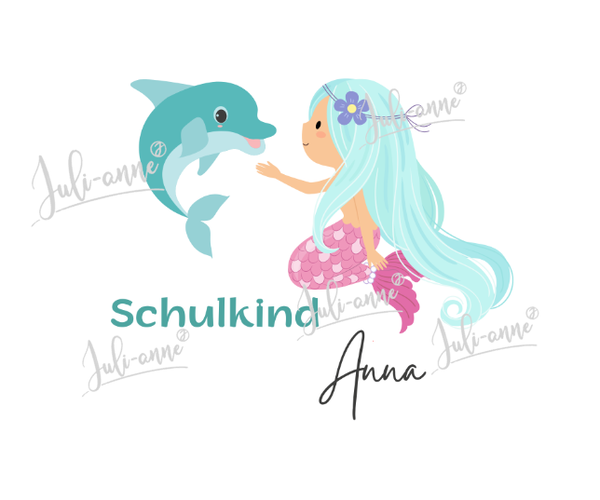 Bügelbild Schulkind Meerjungfrau & Delfin