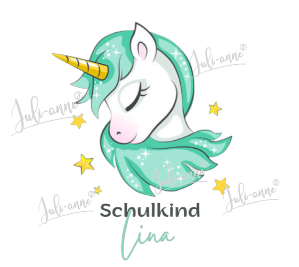 Bügelbild Schulkind Einhorn Mint