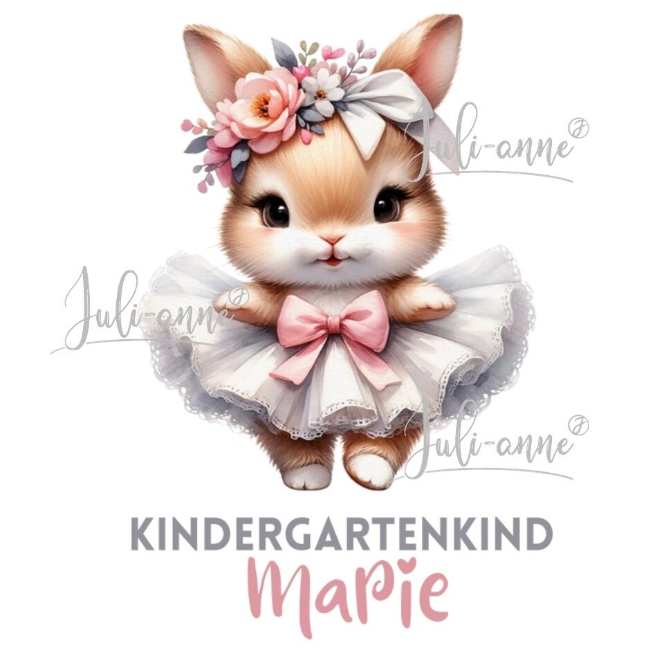 Bügelbild KINDERGARTENKIND - BALLERINA HASE - weiß