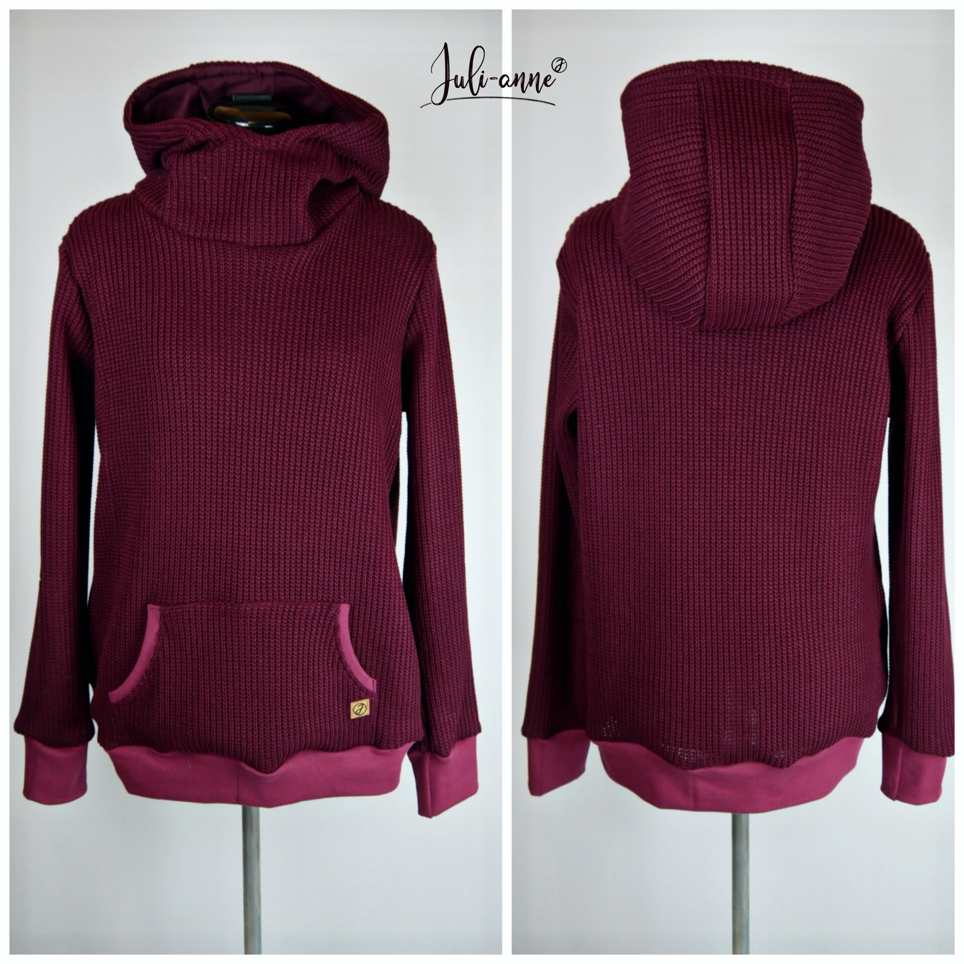 Damen Hoodie Grobstrick Bordeaux