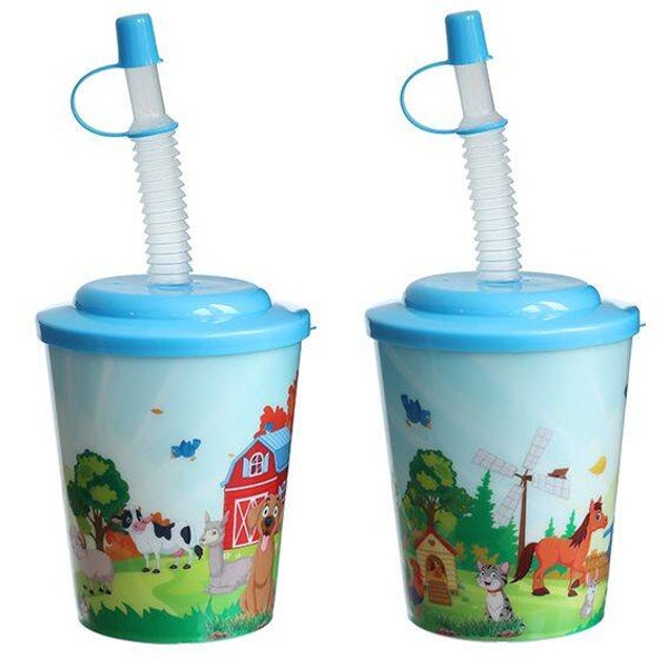 3D Drinkbeker Boerderij met Deksel en Rietje 🐮🐷🐔