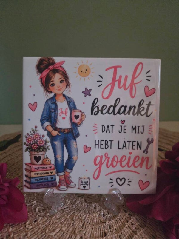 Tegeltje juf met bruin haar