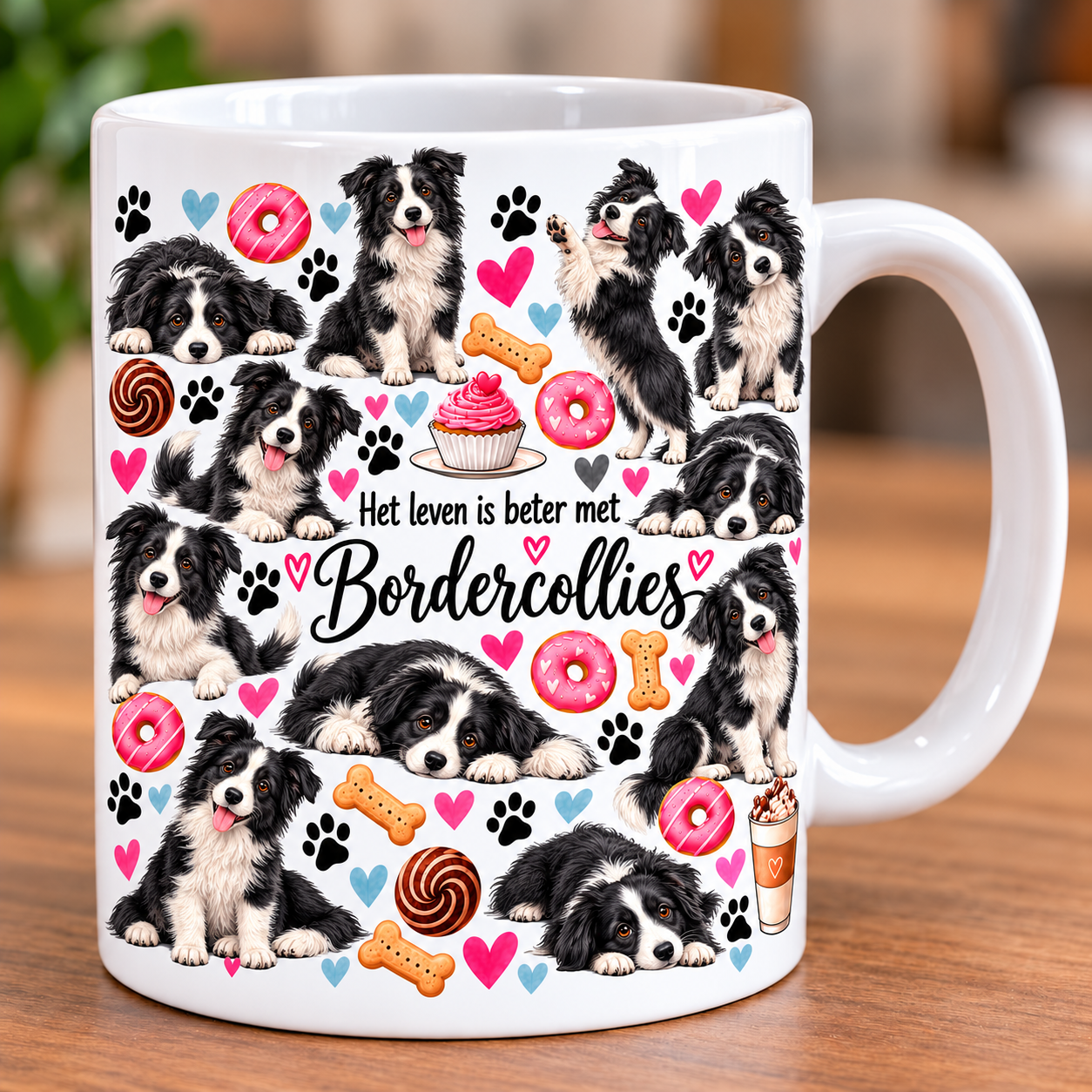 Een Witte mok met Bordercollies