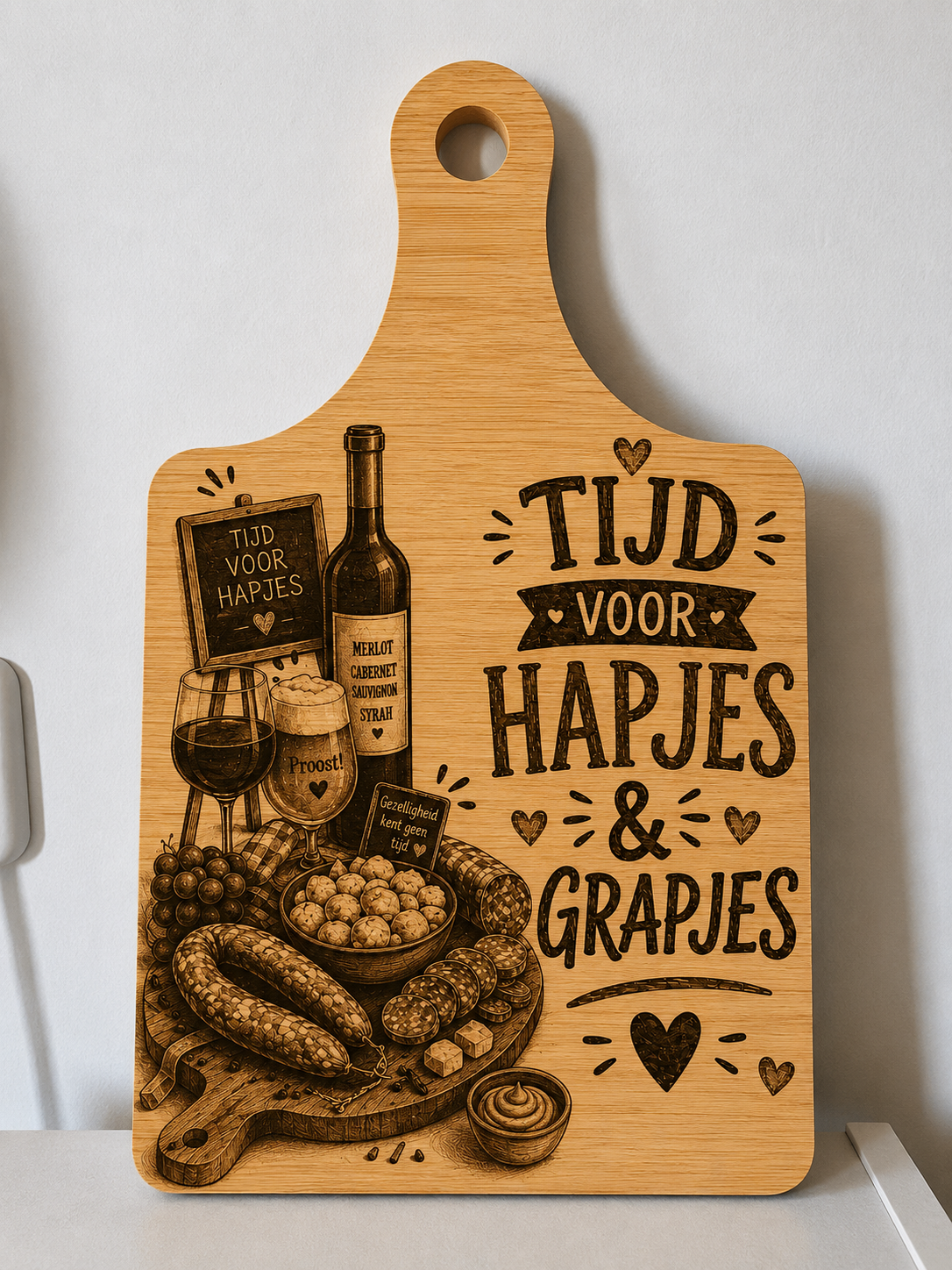 🧀 Tijd voor hapjes & grapjes! Snijplank/ Borrelplank