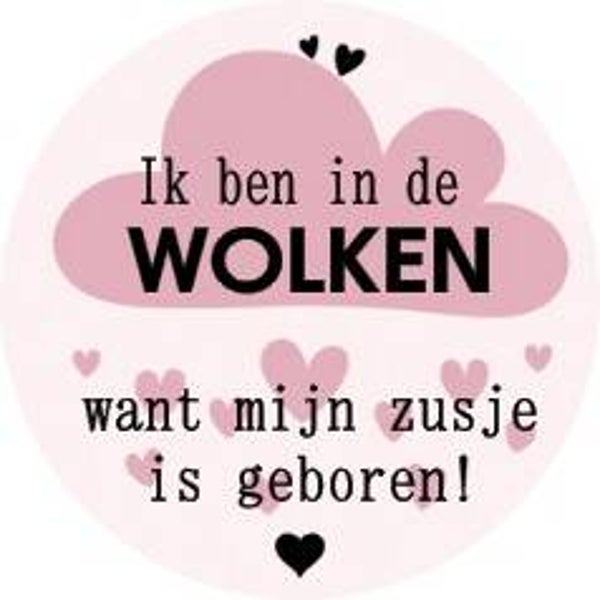 Sticker – "Ik ben in de wolken, mijn zusje is geboren" ☁️💖