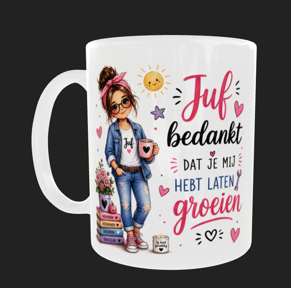 Juf bedankt mok