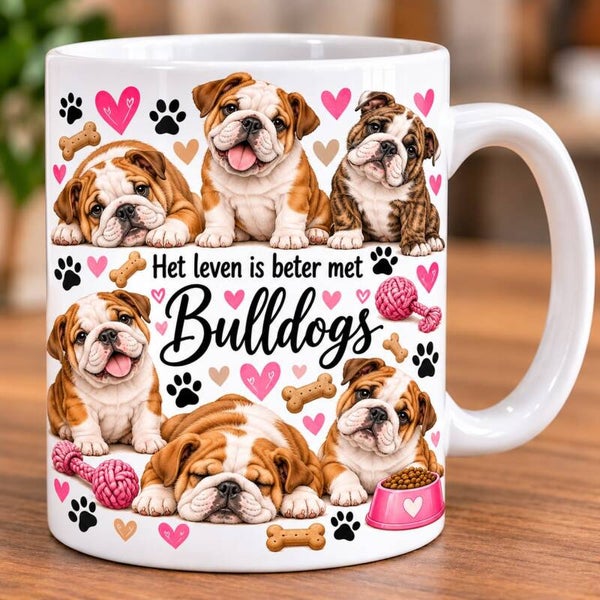 Witte Mok met Schattige Bulldogs