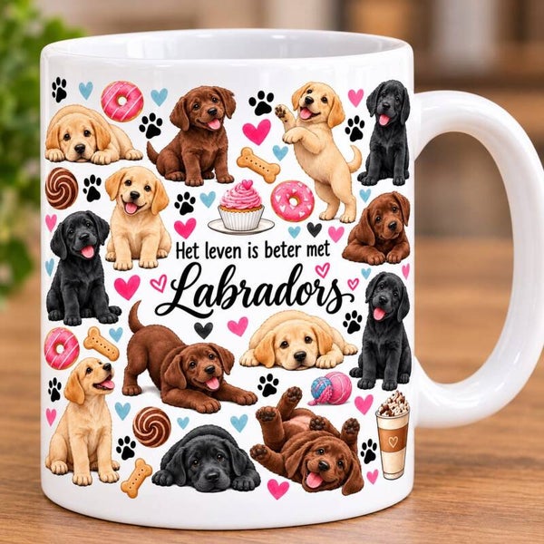 Witte Mok met Schattige Labradors