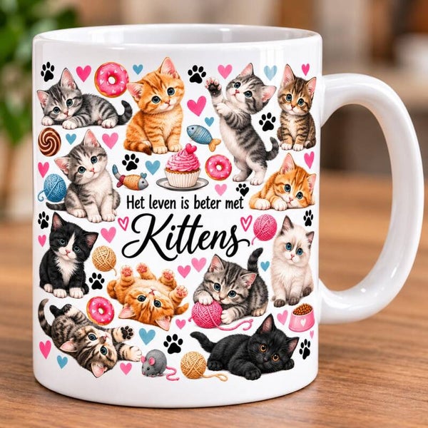 Witte Mok met Schattige Kittens