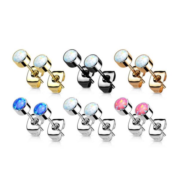 Titanium Oorknopjes met Bezel set Opaal stenen