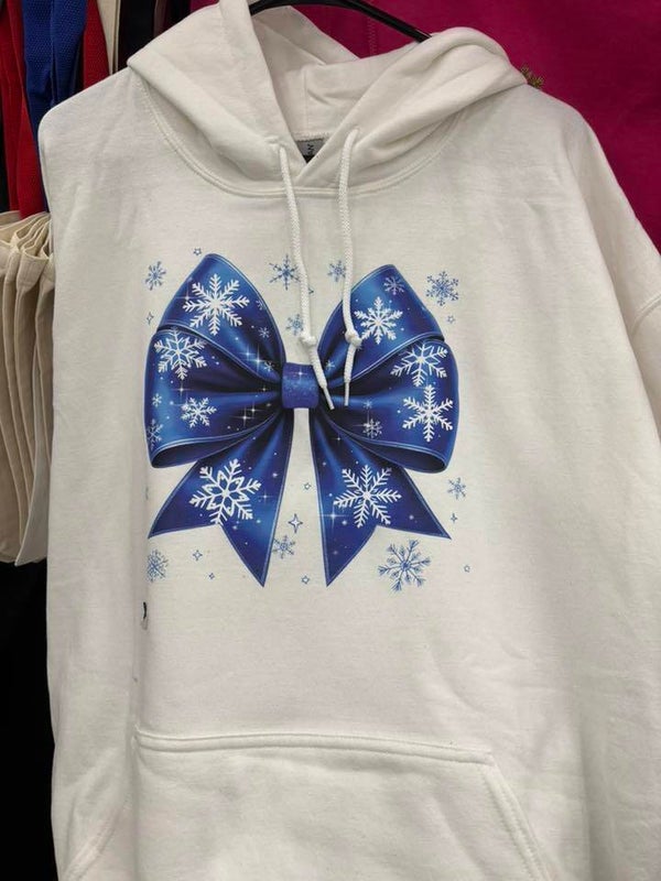 Blue Winter Bow Hoodie on White
