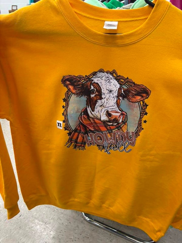 XL Sweatshirt, Gold, Howdy Fall Cow