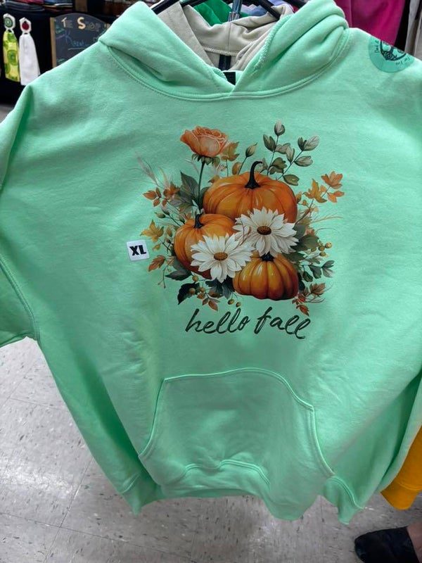 Hello Fall Hoodie in Mint, XL
