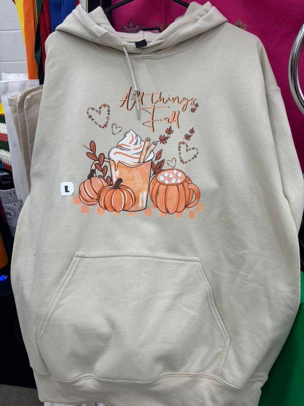 All Things Fall, Tan Hoodie, Large