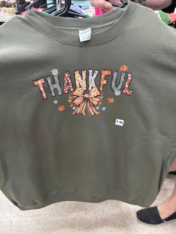 Thankful with Fall Bow, Sweatshirt, 2XL