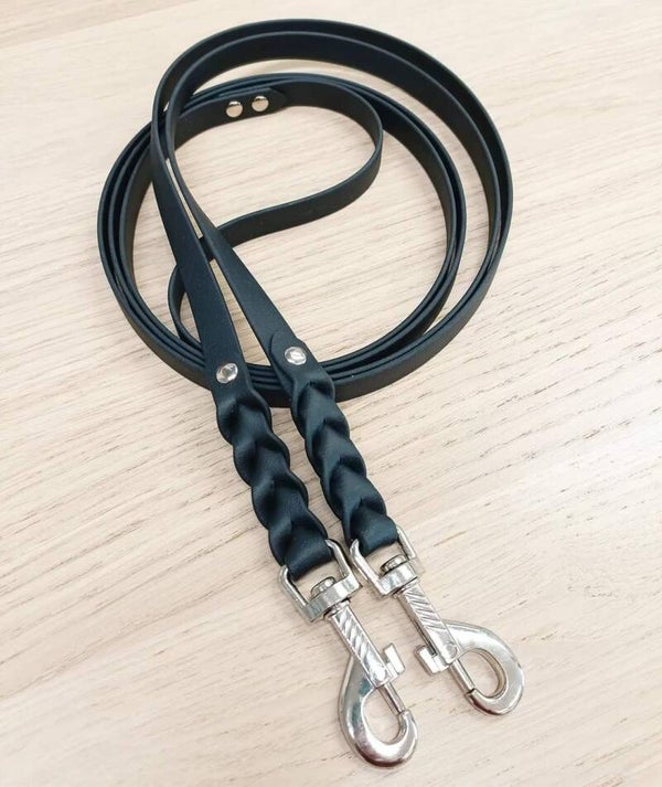 Biothane teugel met gevlochten uiteindes 2.90m. met teugel deel in grippy zwart