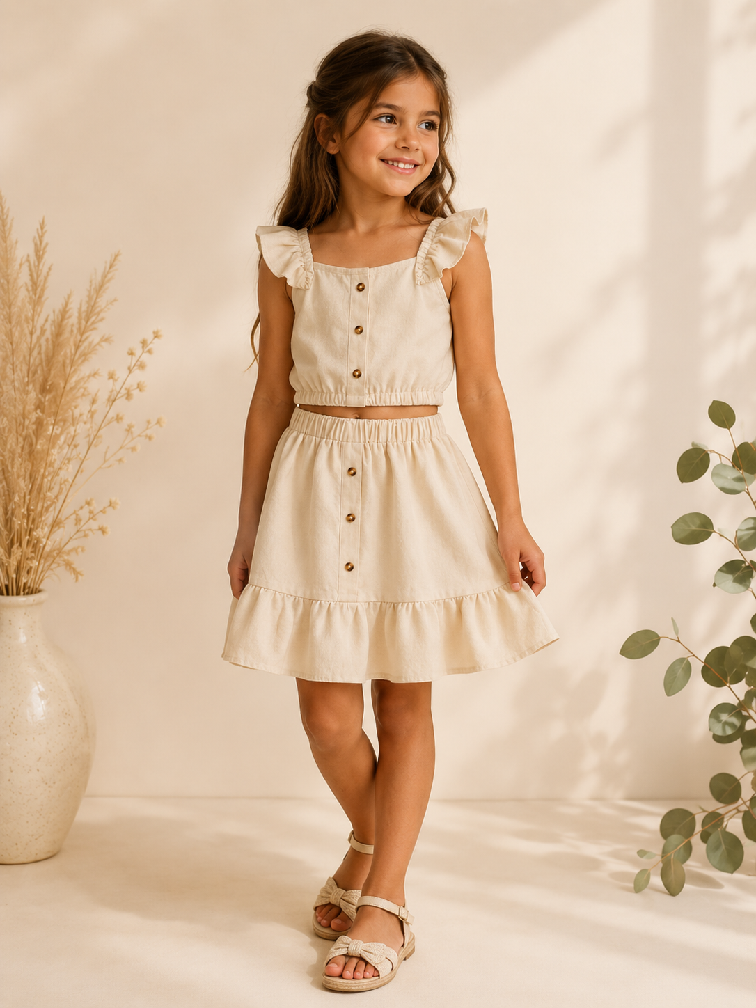 Creme kleur meisjes set – Top & Rok