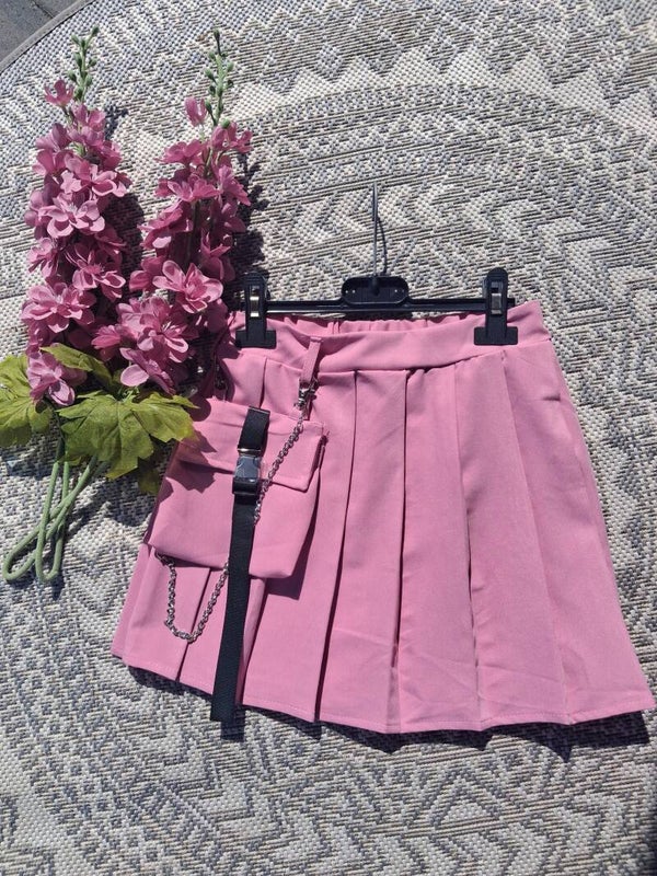 Roze plissé rokje met trendy zakje