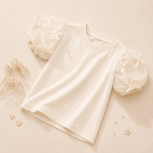 Wit meisjes shirt met tule mouwen 🤍🎀