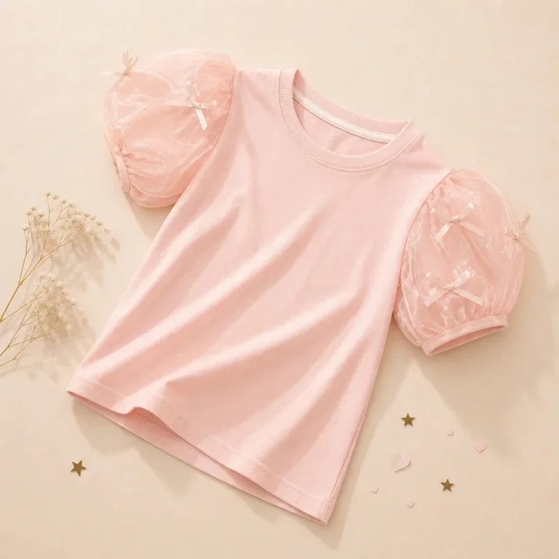 Roze meisjes shirt met tule mouwen 🎀💖