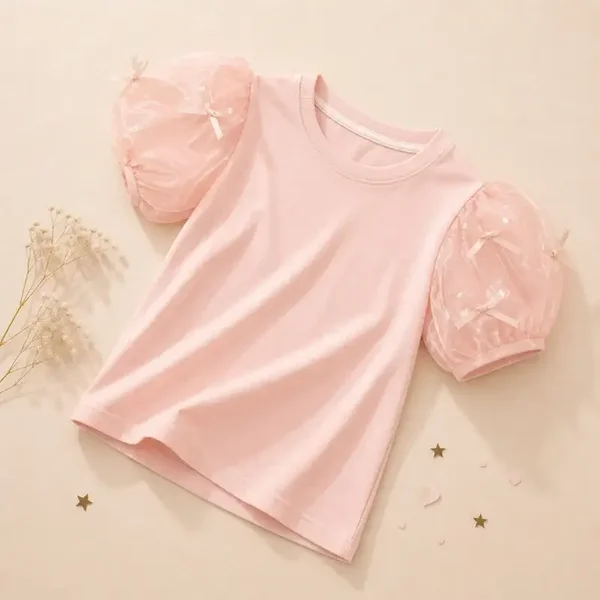 Roze meisjes shirt met tule mouwen 🎀💖