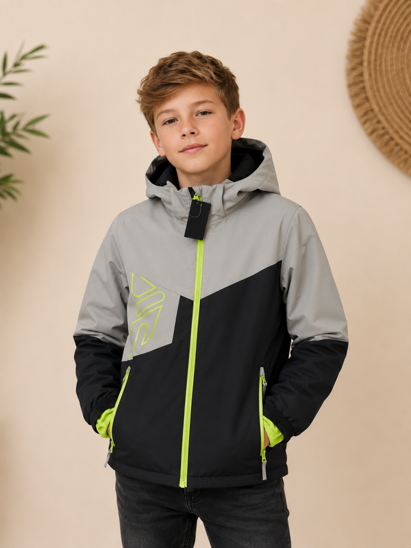 🧥 Sportieve jongens winterjas – Warm, waterdicht & winddicht 💚🖤