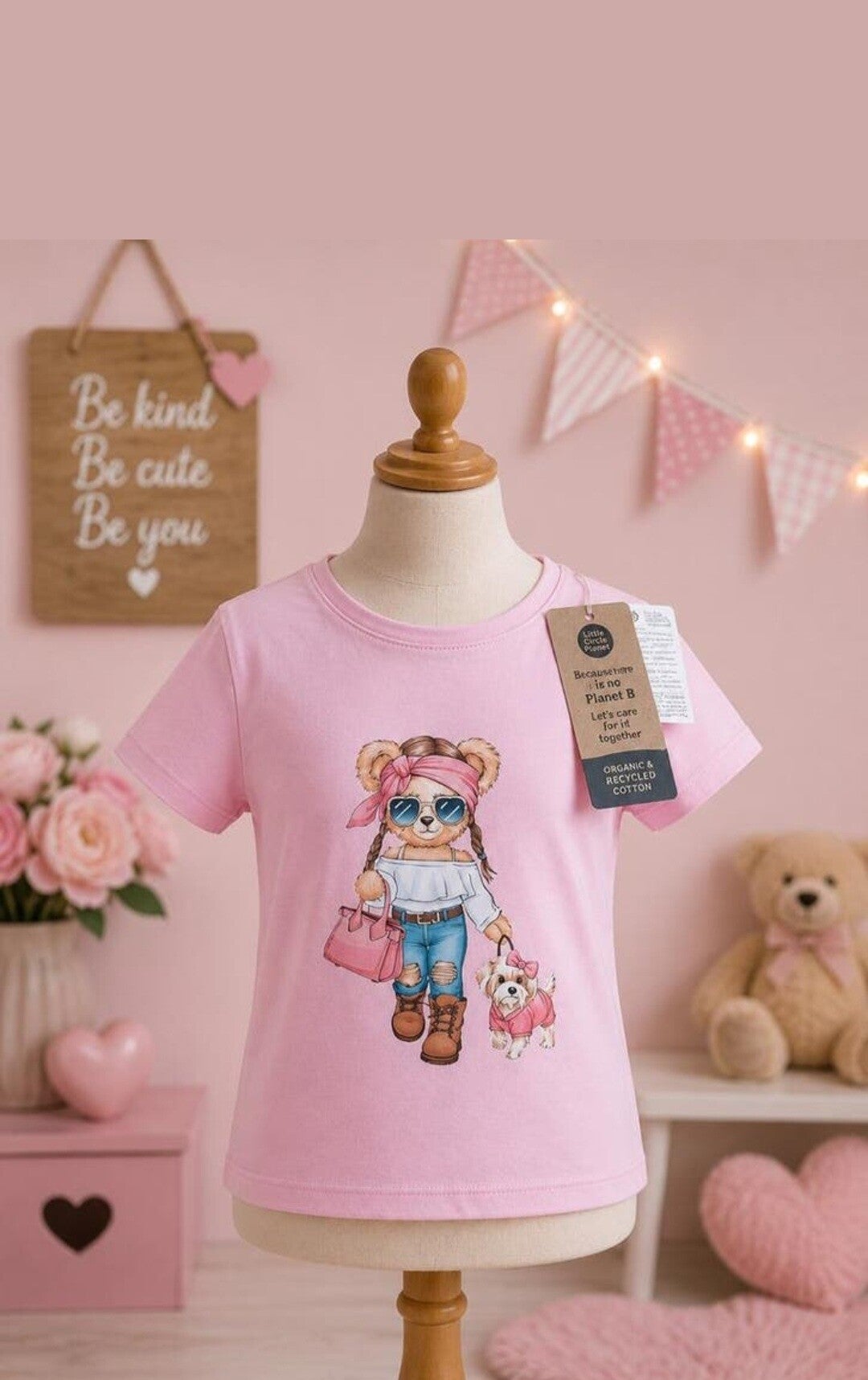 Roze meisjes T-shirt met schattige berenprint 🐻💗