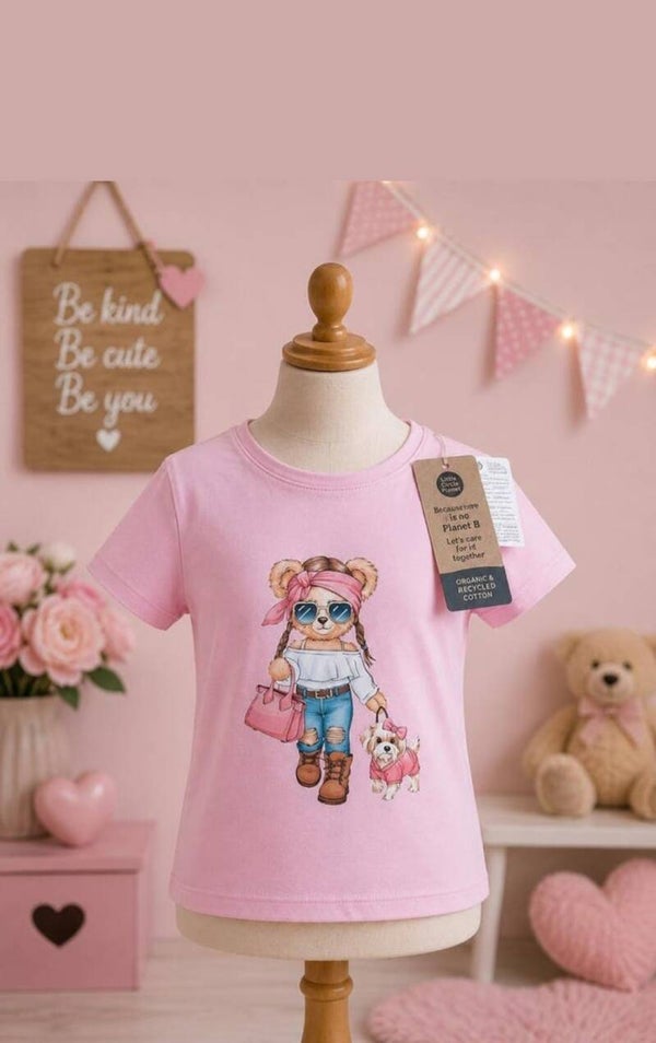 Roze meisjes T-shirt met schattige berenprint 🐻💗