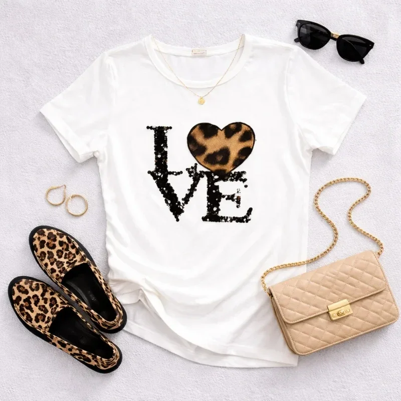 Wit meisjes shirt met paillettenprint ✨🐆