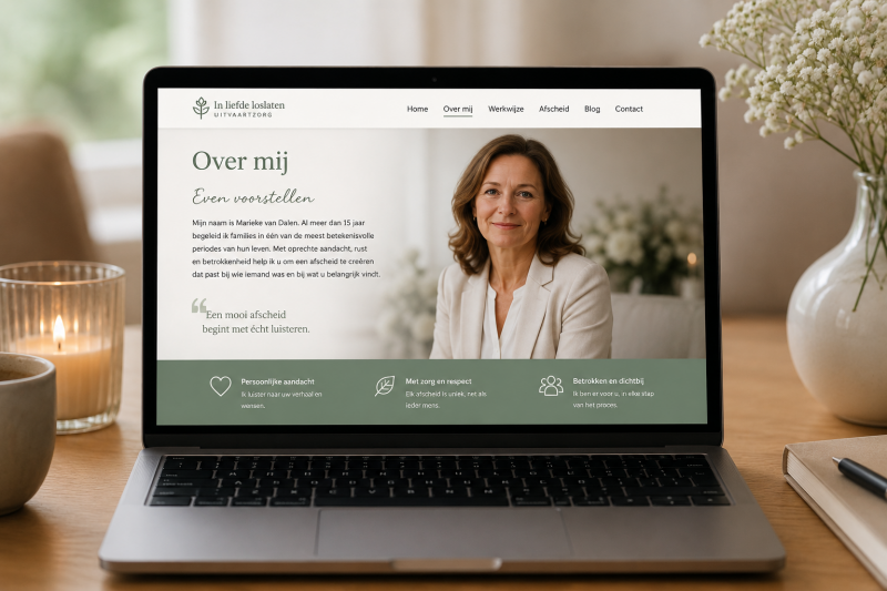 Webpagina met introductie van uitvaartondernemer