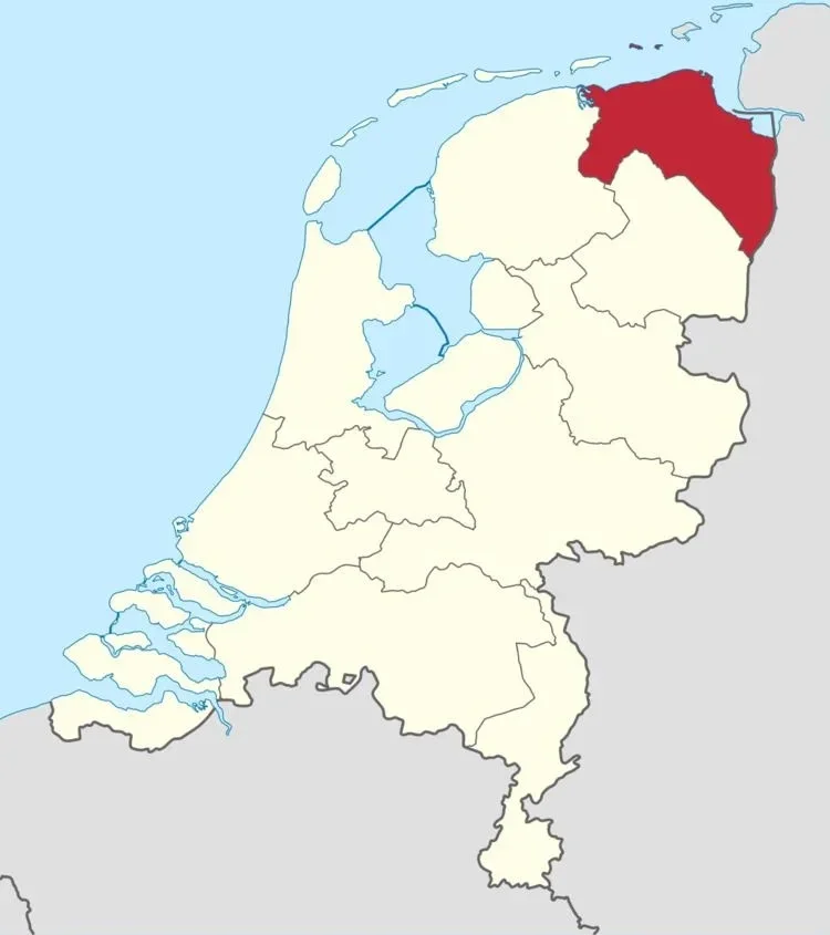 Landkaart waarbij de provincie Groningen is uitgelicht.