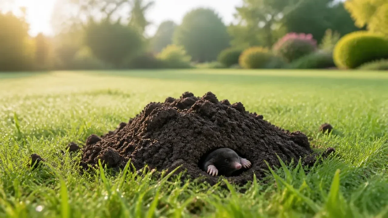 Mollenbestrijding bij molshopen in gazon en tuin