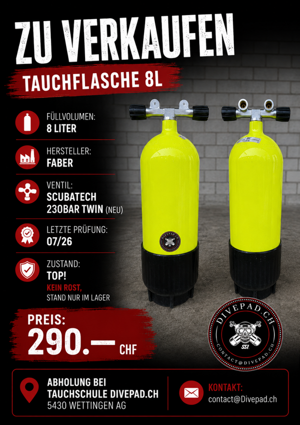 Tauchflasche 8L ab Prüfung 07/26