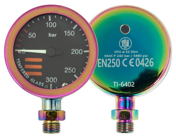 Tecline - SPG diam 52 mm, scale 300 bar, working pressure 230 bar, rainbow PVD coating - head only