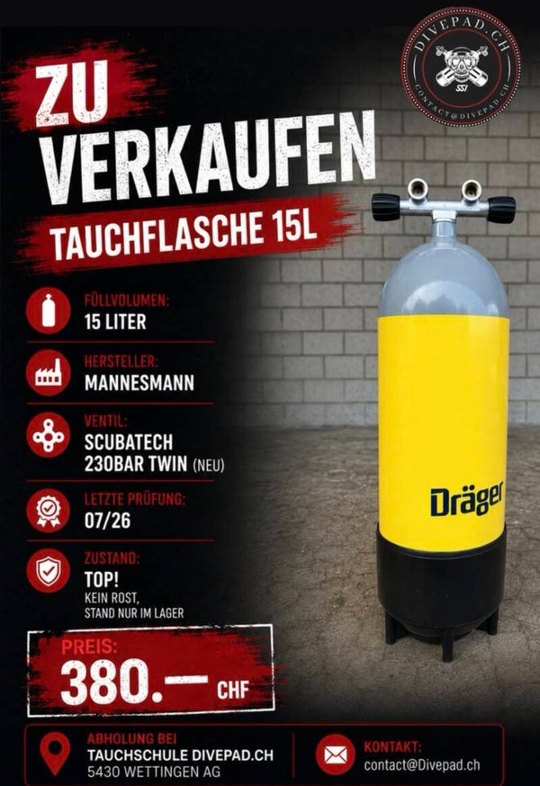 Tauchflasche 15L ab Prüfung 07/26